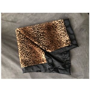Baby Blanket Throw 36" by 36". leopard fur on black satin. Handmade